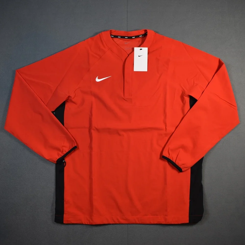 Nike Baseball Pre-Game Long Sleeve Button Snap Large Red Black Training Top - Picture 2 of 8
